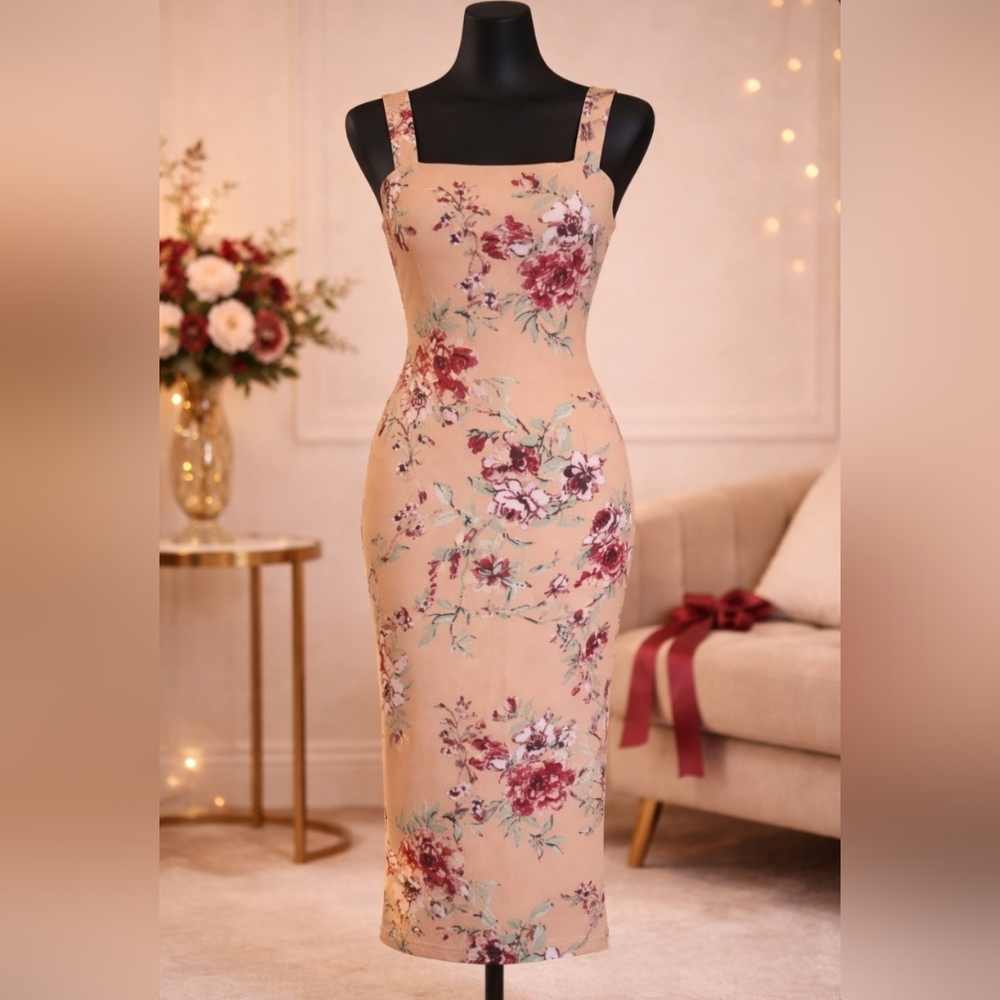SHEIN Pink Floral Midi Dress